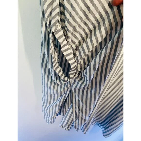 Mustard Seed Blue & White Striped Oversized Blouse With Ruched Sleeves small - Picture 4 of 11